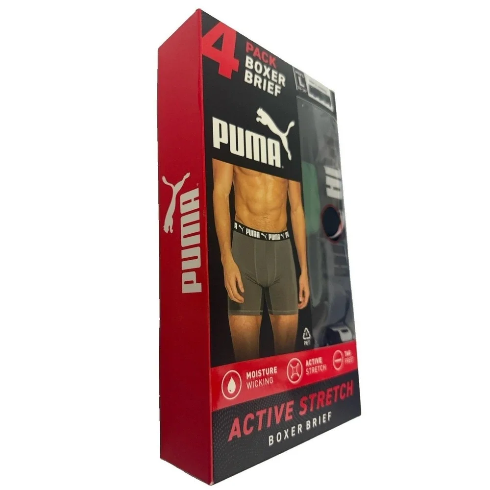 Puma Men's 4-Pack Active Stretch Boxer Briefs Tag Free Size L New